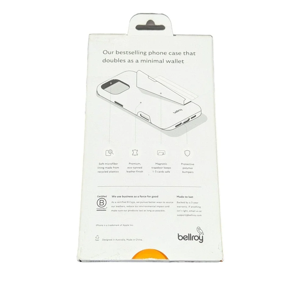 Aa2O Bellroy - iPhone 16 Pro Max Leather Phone Case - w/ 3‎ Card Compartment Blk